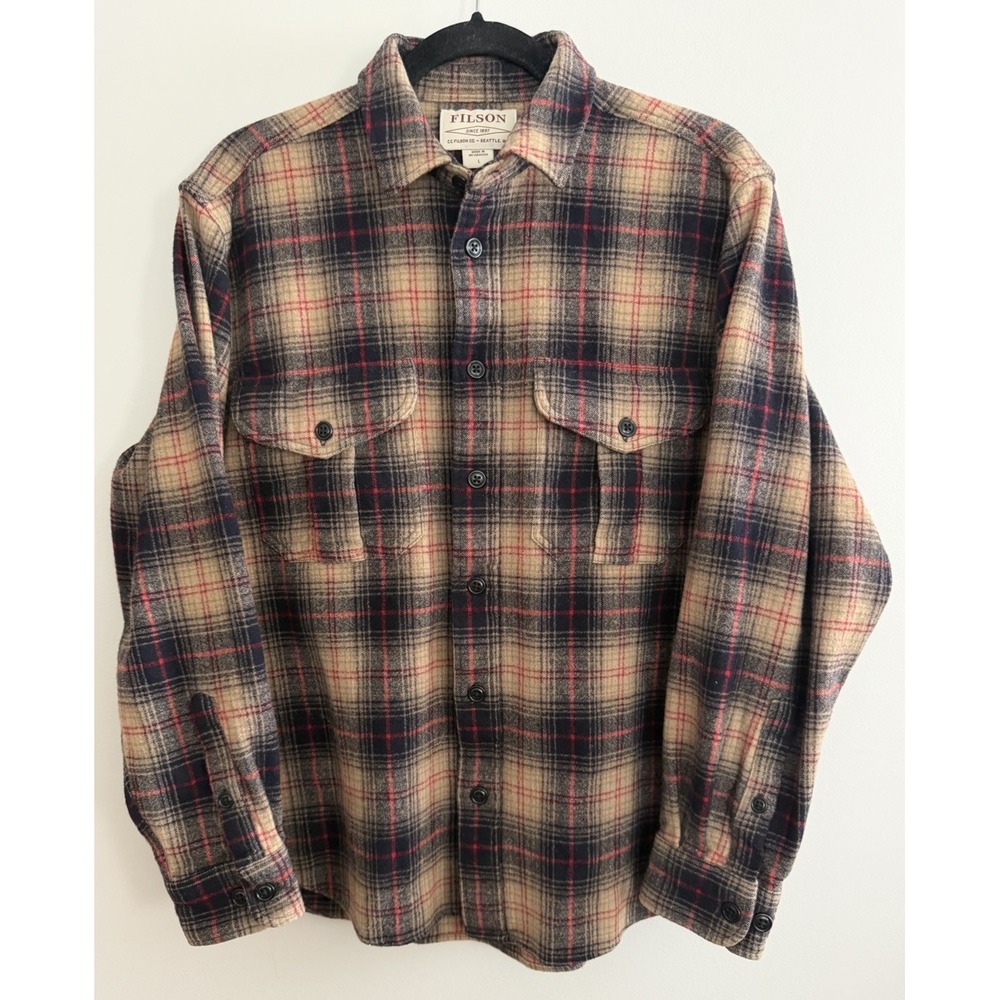 Filson Northwest Wool Shirt Navy/Tan/Red Men's Size Large